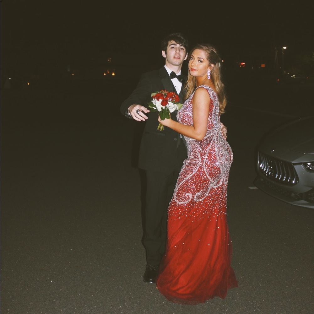 Hot Red Sequins Mermaid Crystal Straps Chic Prom Dress main image 0